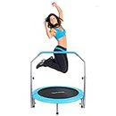 SereneLife Portable & Foldable Trampoline - In-Home Mini Rebounder with Adjustable Handrail, Fitness Body Exercise, Springfree Safe For Kids - SLELT403, Grey, 40"