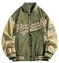 Aksoiiwo Mens Faux Suede Varsity Jacket Graphic Baseball Bomber Jacket Hip-Hop Letterman Jacket Casual Vintage Streetwear, Green, Small