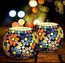 The Purple Tree Glass Mosaic Tealight Candle Holder for Diwali Decor, Christmas Decor, Diwali Decoration - Pack of 2
