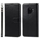 Cavor for Samsung Galaxy S9 Wallet Case for Women, Flip Folio Kickstand PU Leather Case with Card Holder Wristlet Hand Strap, Stand Protective Cover for Galaxy S9 5.8'' Phone Cases-Black