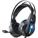 Gaming Headphones Onikuma K16 RGB Gaming Headset with Mic&Noise Cancellation Headphone Gaming with Led Light for Mobile Phone Laptop Ps4 Ps5 Pc Xbox (Black),Over Ear,Wired
