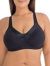 Fruit of the Loom Women's Seamed Soft Cup Wirefree Cotton Bra with Satin Trim, Black HUE, 42D