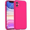 DEENAKIN Compatible with iPhone 11 Case with Screen Protector - Camera Protection - Smooth Baby Skin-Like Feel Soft Silicone Cover for Women Girls- Slim Fit Protective Phone Case 6.1" - Hot Pink