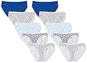 Amazon Essentials Braguita de Bikini de algodón (Disponible en Tallas Grandes) Mujer, Pack de 10, Azul/Azul Pálido/Gris Mezcla/Floral/Floral Pequeño, 42