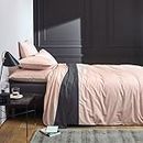 Duquennoy & Lepers - Parure da letto bicolore copripiumino 260 x 240 cm + 2 federe - percalle 80 fili - rosa/grigio antracite