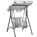 Outsunny 1-Seat Patio Swing Chair, Outdoor Porch Swing Glider with Adjustable Canopy, Cushions and Weather Resistant Steel Frame for Garden, Poolside, Grey