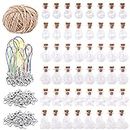 Tanstic 119Pcs 6 Shapes Glass Jars Bottles with Cork Stoppers Set, 48Pcs Wish Bottles Glass Favor Jars with 50Pcs Eye Screws, Lobster Claw Clasps and 30 Yards Twine for Wedding Party DIY Decoration