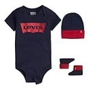 Levi's Kids Classic Batwing Infant Hat Bodysuit Bootie Set 3 Piece Baby Boys, Dress Blues, 0-6 Months