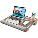 HUANUO Laptop Tray with Cushion, Built in Mouse Pad & Wrist Pad for Notebook up to 17" with Tablet, Pen & Phone Holder