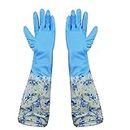 MAAUVTOR Reusable Rubber Latex PVC Flock lined Long Elbow Hand Gloves Safety Kitchen for Dish-Washing, Cleaning, Gardening, Laundry and Sanitation and Lab Work (Blue) (1 Pair Blue)(pack of)