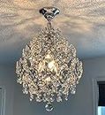 A1A9 Modern Crystal Chandelier Lighting Fixture, 3 Light Crystal Raindrop Lampshades Ceiling Light, Chrome Hanging Pendant Lights for Dining Room Bedroom Living Room Entryway