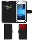 ACM Strap Leather Flip Case Compatible with Microsoft Lumia 650 Mobile Front & Back Cover Black