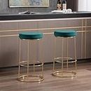 JUMBO CRAFTS Velvet Counter Stools Upholstered Barstools with Footrest, and Round Height - Set of 2 Modern Bar Chairs, Ideal Dining Chairs for Kitchen Islands - Green