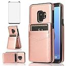Asuwish Phone Case for Samsung Galaxy S9 with Tempered Glass Screen Protector and Credit Card Holder Wallet Cover Stand Leather Cell Accessories Glaxay S 9 Edge 9S GS9 Cases Women Rose Gold