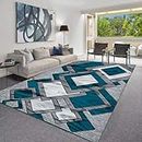PHP Modern Rugs for Living Room Dining Rooms Bedrooms and Office Carpet Floor Rug - Super Soft Abstract Design High Weight Thick Carpet Rugs - Teal, 120 x 170cm