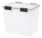 IRIS USA 34.1 L (36 US Qt) WEATHERPRO Plastic Storage Box with Durable Lid Seal and Secure Latching Buckles, 4 Pack, Keep Dust Moisture Out, for Oversized Bulky Items, Clear/Black