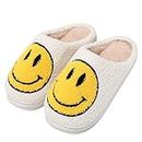 Guyarns Smile Face Slippers Women Men,Retro Preppy House Slippers Comfy Warm Plush Slip on Fluffy Sippers for Winter Indoor Outdoor(White,4.5/5.5 UK)