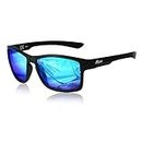 FLUX FX21 Polarized Sports Sunglasses for Men and Women UV400 Protection Active Lifestyles (Matte Black, Blue Mirror)