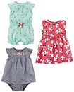 Simple Joys by Carter's Baby Girls' 3-Pack Romper, Sunsuit and Dress, Mint Green Cherry/Navy Stripe/Pink Floral, 12 Months