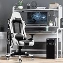 ROSE® Up Gamer Multi-Functional Footrest Ergonomic Gaming Chair with Lumbar Support | Adjustable Back Rest | Fixed Arm Rest | Office/Work from Home | Ergonomic High Back Chair (White & Black)