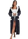 Womens Long Hooded Bathrobe Fleece Full Length Bathrobe with Hood Winter Sleepwear- Luxury Full Length Plush Fleece Bathrobe (Medium, Dark gray, m)
