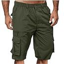 Men's Summer Cargo Short Solid Elastic Waist Multi-Pocket Outdoor Military Tactical Sports Casual Shorts 2023 New Pants, Army Green, X-Large