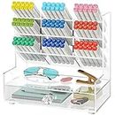 NiOffice Clear Acrylic Desk Organizer with 10 Compartments for Pens, Writing & Correction Supplies Ideal for Office, School and Home Use