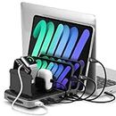 AceProAV 160W 6-Port USB-C USB-A Charging Station Organizer with PD3.1 for Multiple Devices Compatible with MacBook iPhone iPad AirPods Smartphone Gaming Handheld Tablet Includes USB-C Charging Cables