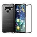 Asuwish Phone Case for LG V40 ThinQ with Tempered Glass Screen Protector Cover and Slim TPU Cell Accessories Protective LGV40 Storm V 40 Thin Q V40ThinQ LG40 40V 40ThinQ Women Men Carbon Fiber Black