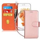 FYY Case for iPhone 6 Plus/6s Plus, PU Leather Wallet Phone Case with Card Holder Flip Protective Cover [Kickstand Feature] [Wrist Strap] for Apple iPhone 6 Plus/6s Plus 5.5" Rose Gold
