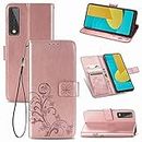 Cell Phone Case for LG Stylo 7 Four-Leaf Clasp Embossed Buckle Mobile Phone Protection Leather Case with Lanyard & Card Slot & Wallet & Bracket Function Mobile Phone Flip Cover