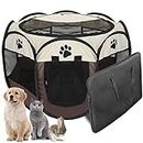 JOiROFLL Portable Puppy Playpen, Dog Cat Pet Pen for Indoors Outdoor Foldable Pet Carrier Exercise Kennel Cage Tent for Rabbit Hamster Guinea Pig 91 x 91 x 58cm, Coffee