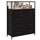 WARM&LOVE Dresser for Bedroom with 8 Drawers, Tall Storage Organizer Unit with 2-Layer Shelves, Chest of Drawers for Closet, Clothes, TV and Nursery, Wooden Top, Fabric Drawers and Metal Frame