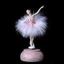 Chagar Feather Skirt Ballerina Rotating Music Box Figurine,White and Pink Manual Control Dancing Girl Musical Box for Girl Kids Gift (Pink)