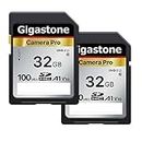 Gigastone 32GB SDHC Memory Card, Pro Series Camera, Pack of 2 Cards, Up to 100MB/s Speed, Compatible with Canon Nikon Sony Camcorder, A1 U1 V10 UHS-I Class 10 Camera for Full HD Video