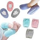 BOSONER Baby Crawling Anti-Slip Knee and Socks for Boys And Girls Best Infant Gift, Unisex Baby Toddlers Kneepads (Blue Pink Grey) 6-24 Months