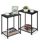 Vrisa Nightstands Set of 2 Black Side Table Living Room Small Narrow End Table with Storage for Small Spaces Industrial Metal Bedside Tables for Sofa Couch Bedroom Living Room Easy to Assemble