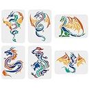 FINGERINSPIRE 6 Pcs Dragons Pochoir 29.7x21cm Pochoirs de Peinture de Dessin de Dragon en Plastique Pochoirs de Dragons Volants Réutilisables Ensembles de Modèles de Dragon Pochoir pour Peinture