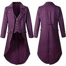 ABABC Mens Medieval Steampunk Tailcoat Vintage Steampunk Jacket Steampunk Tuxedo Jacket Medieval Costume, Purple, Small