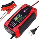 ZORBES® Car Battery Charger 10A 12V /24V Automatic Battery Charger with Battery Repair Mode EU Plug & Play Smart Battery Charger with LCD Display, Safe Battery Charger for Car, Lawn Mower, RV