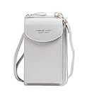 QEEQPF 1pcs Light Gray Ladies Phone Bag, PU Leather Phone Wallet Handbag, Messenger Bag With Adjustable Detachable Long Shoulder Strap And Card Slots For Women Girls