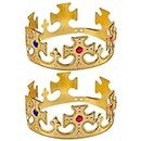 TOYANDONA 2 Pcs Gold Crown Plastic Royal King and Queen Jeweled Crown Fancy Dress Accessory Halloween Prop Birthday Party Favors