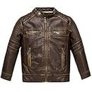 BUDERMMY Boys Motorcycle Jacket Faux Leather Jackets for Kids Coats for Costume Party Waterproof, Slightly Brown, 9-10 Years