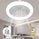 Azazaza Ceiling Fans with Lights, E27 50W Ceiling Lights with Fan, 3 Speeds 3 Colors LED Fan Lamp with RC 1/2/4H Timing, Modern Ceiling Fan for Bedroom Living Room Dorm (White)