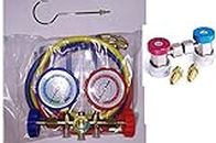 AMAZOR Manifold Pressure Gauge R-22, R-12, R-134A and R-502 and Refrigerant Testing Charging Evacuation for Air Condition Tool Quick Adapter/Quick Coupler and 2 Acme, (Red and Blue)