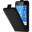 PhoneNatic Kunst-Lederhülle kompatibel mit Microsoft Lumia 550 - Flip-Case schwarz + 2 Schutzfolien