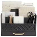 BLU MONACO Grey Wooden Desk Organizer with Drawer and Gold Handle - Perfect Office Desk Accessories and Workspace Organizers for Home Office Organization - Desktop Mail Organizer - Office Supplies