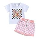 bebeshopdelageyhu Mamas Girl Baby Girl Outfit Short Sleeve T-shirt Checkerboard Short Sets Toddler Infant Summer Clothes, Pink, 0-6 Months