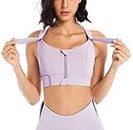 FEOYA Sport Bras for Women Adjustable Straps Yoga Top Zip Up High Impact Criss Cross Support Fitness Crop Padded Bra Purple, M