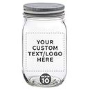 DISCOUNT PROMOS Custom Mason Jars with Lids 16 oz. Set of 10, Personalized Bulk Pack - Glass Jars for Overnight Oats, Candies, Fruits, Pickles, Spices, Beverages - Clear